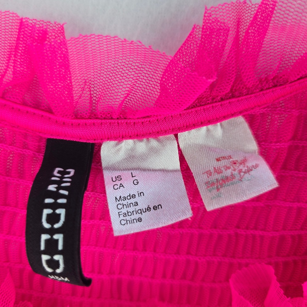 H&M Divided Dress Netflix To All The Boys Pink Ruffle Smocked Babydoll Large - Picture 6 of 10